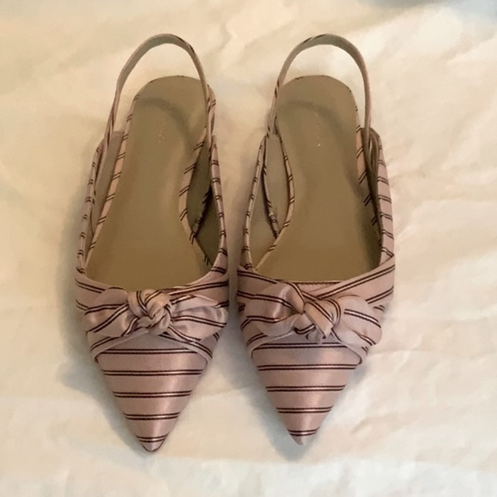 Ann Taylor Hermione Striped Bow Slingback Flat in Luminous Blush Size 8
